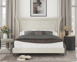 Beige Modern 3 Room Furniture Package with Wingback Queen Bed, 6 Piece Dining Set & 2 Piece Living Room Set