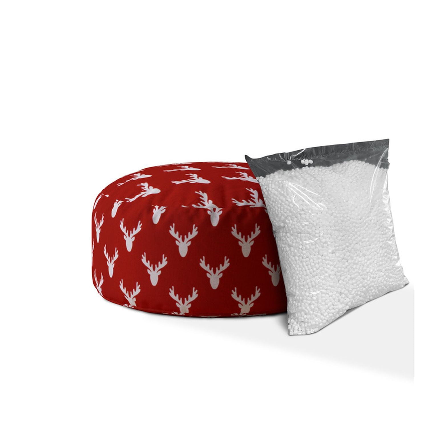 Cotton Round, Stag Pouf Cover - Red / White