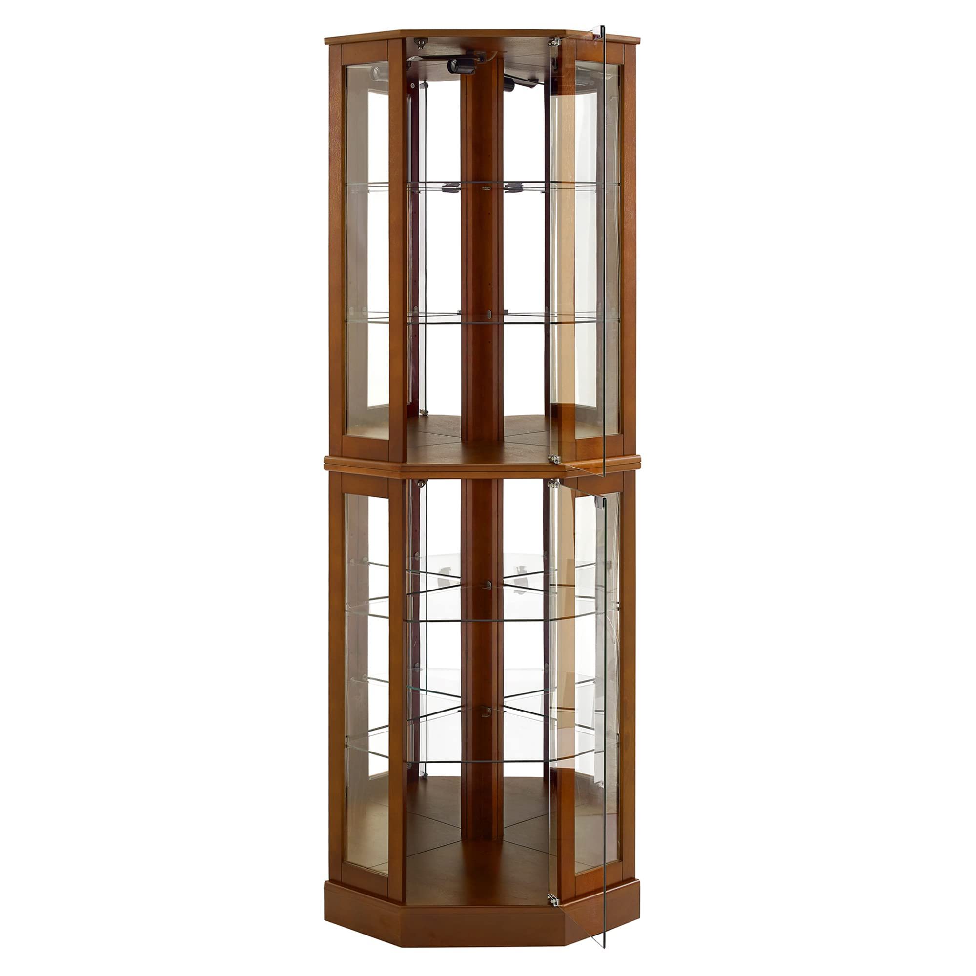 6 Shelf Corner Curio Display Cabinet With Lights, Mirrors And Adjustable Shelves (E26 Light Bulb Not Included)