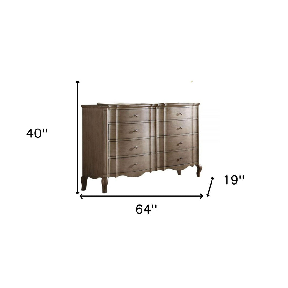 Solid Wood Eight Drawer Double Dresser - Taupe