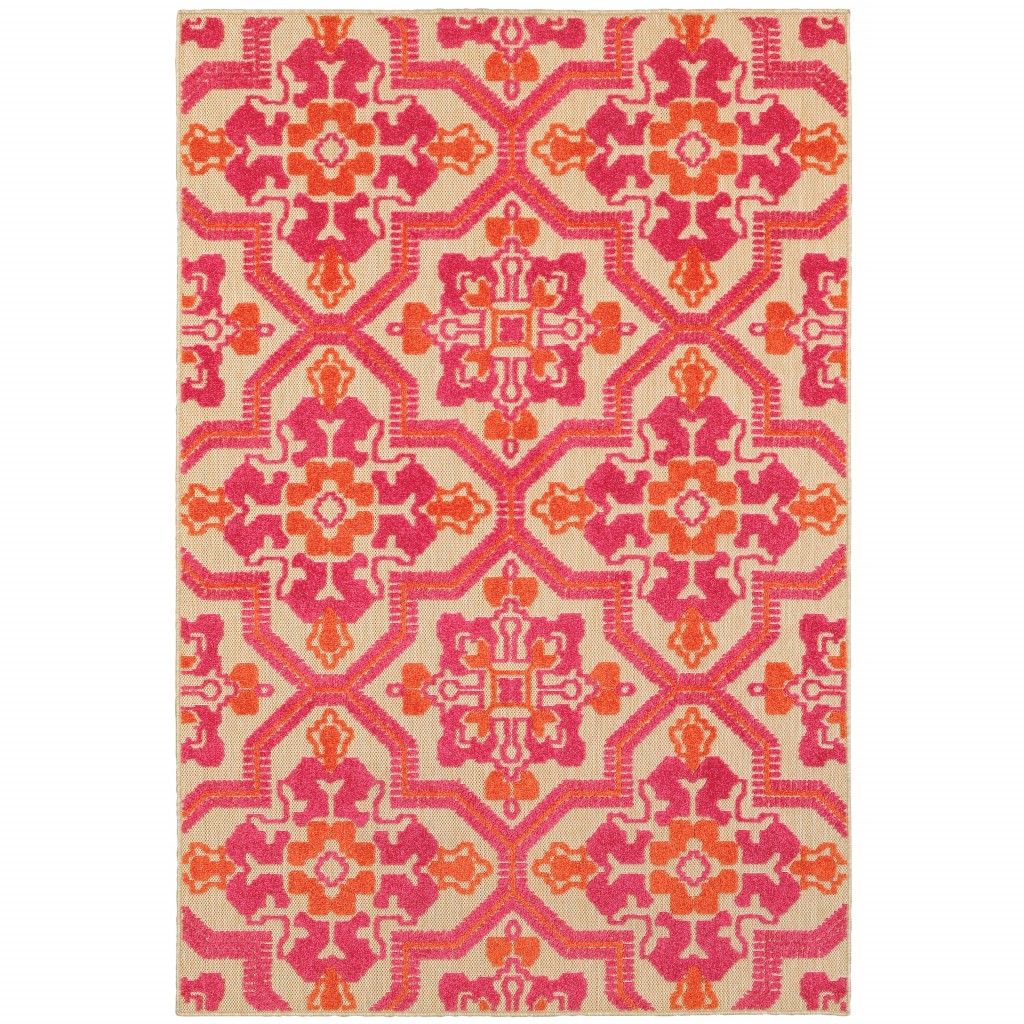 Moroccan Indoor Outdoor Area Rug - Pink / Orange - Pink