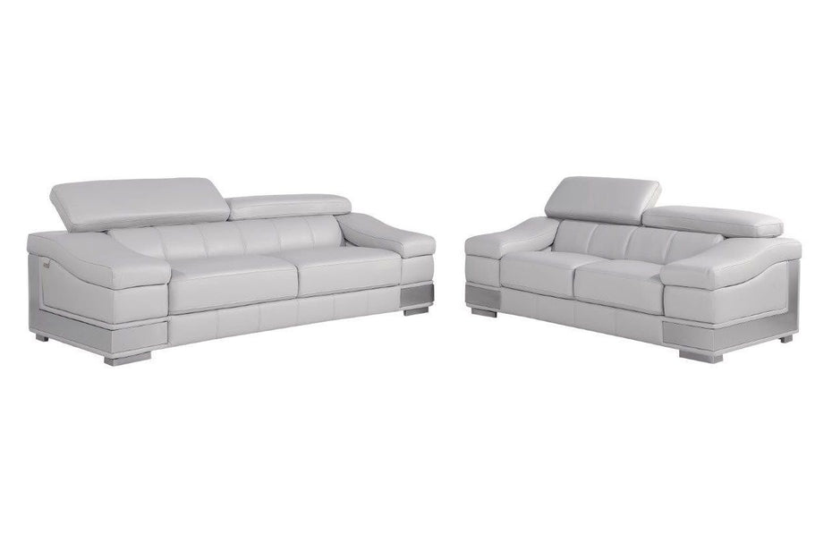 2 Piece Five Person Italian Leather Indoor Seating Set - Light Gray