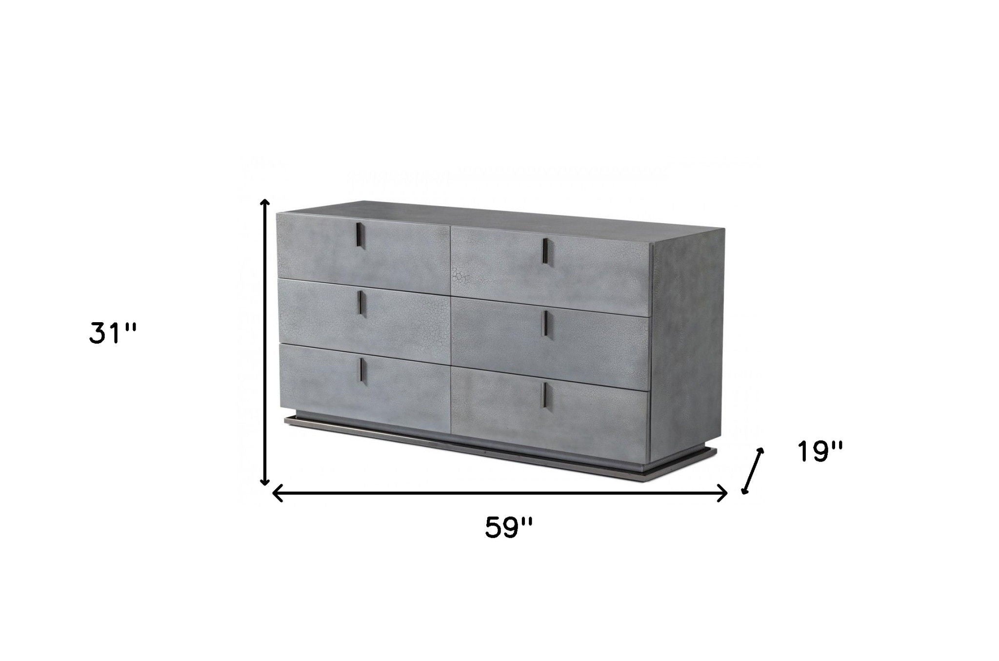 Gunmetal Crackle Finish Six Drawer Double Dresser - Gray