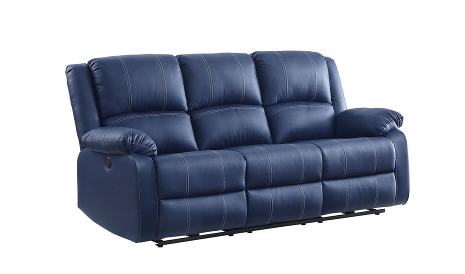 Faux Leather Reclining USB Sofa With Black Legs - Blue