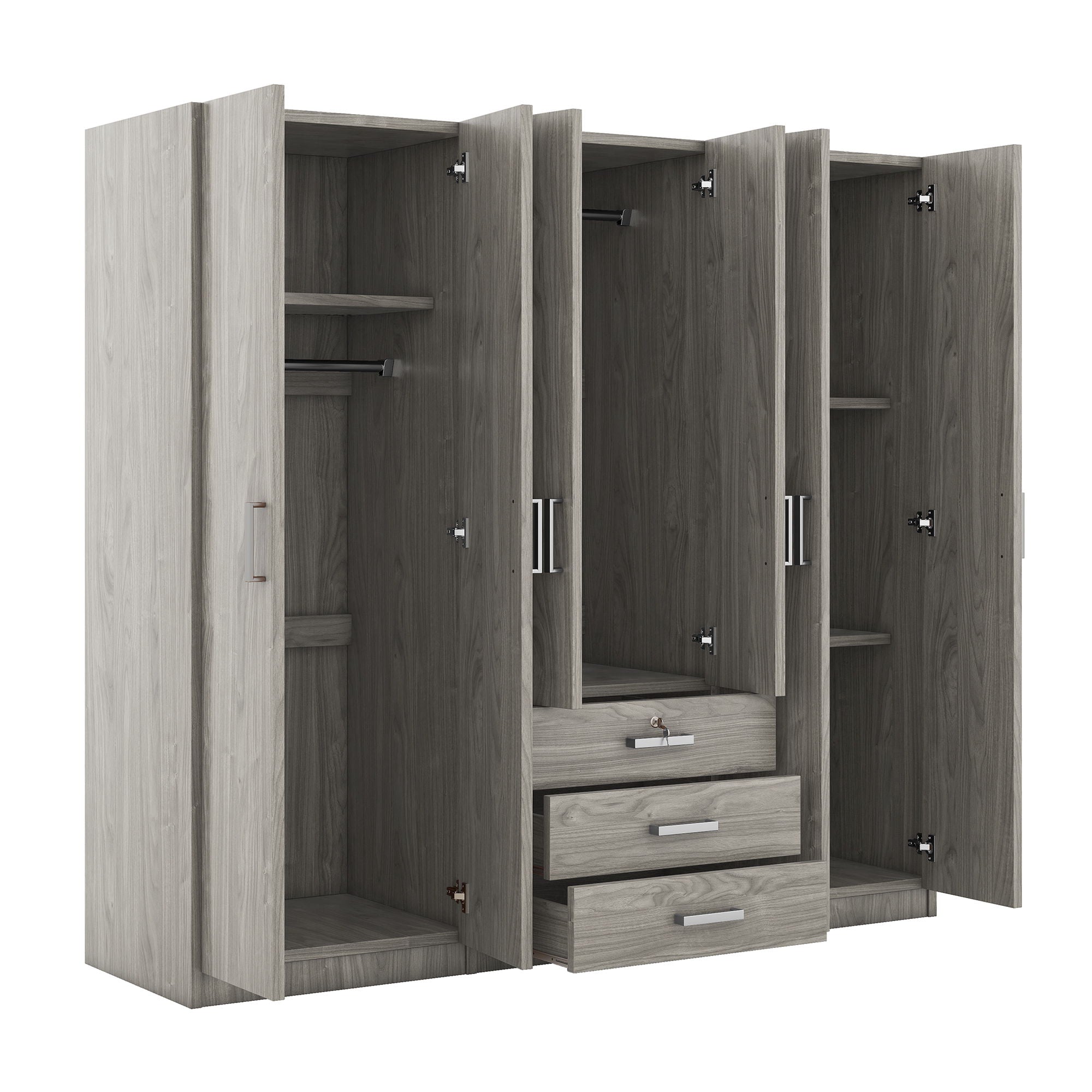 6 Doors Wooden Wardrobe Storage For Bedroom With Big Drawers