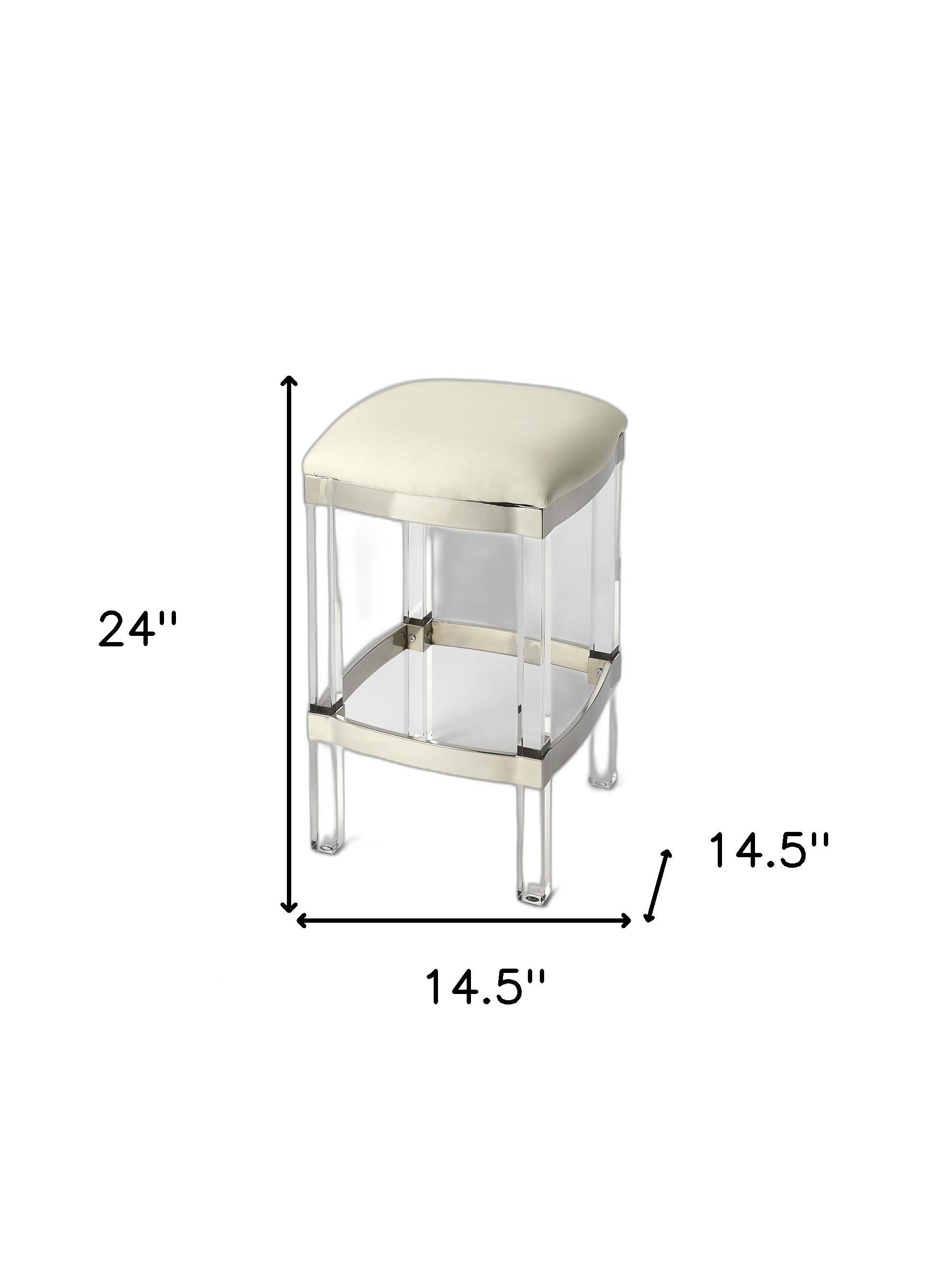 Backless Counter Height Bar Chair - White / Clear