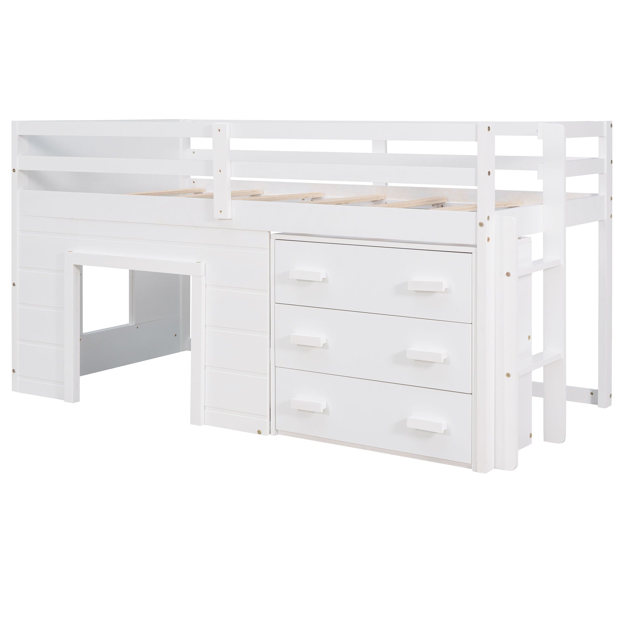 Twin Size Loft Bed With Cabinet And Shelf