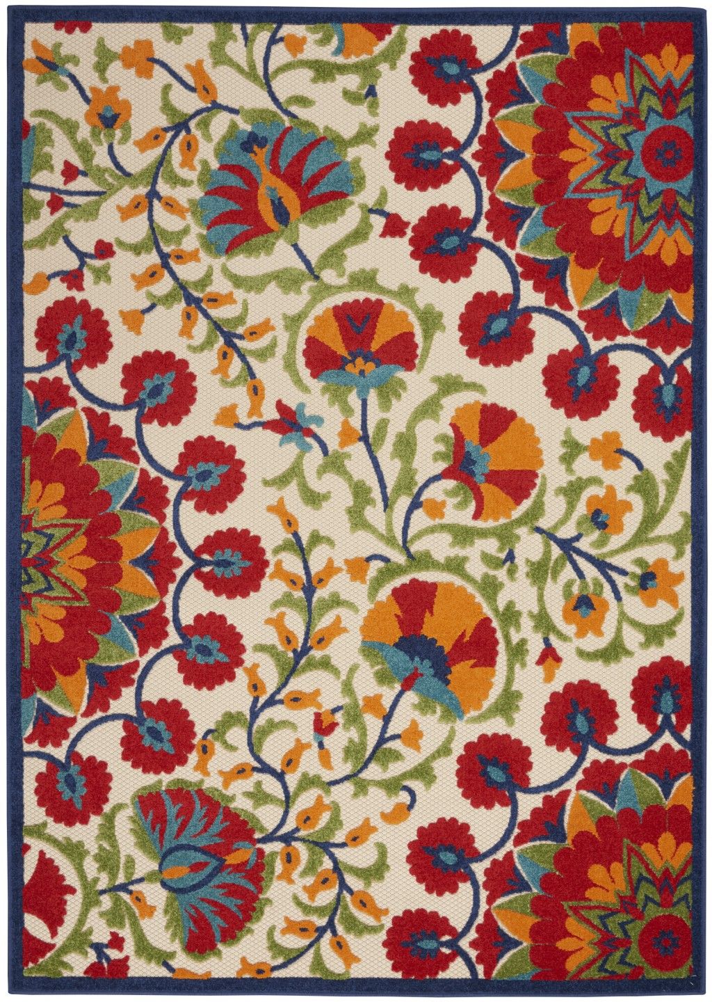 8' X 11' Floral Indoor / Outdoor Area Rug - Red / Multicolor