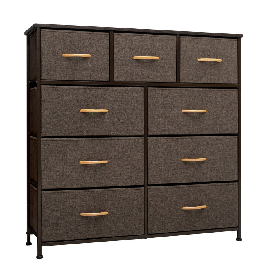 Steel And Fabric Nine Drawer Triple Dresser - Brown