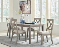Parellen - Dining Table Set Gray 5 Pc. - Rectangular Dining Room Table, 4 Upholstered Side Chairs by Signature Design by Ashley® | Bel Furniture