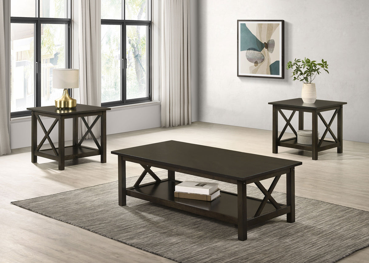Rachelle - 3 Piece Rectangular Coffee Table Set - Deep Merlot