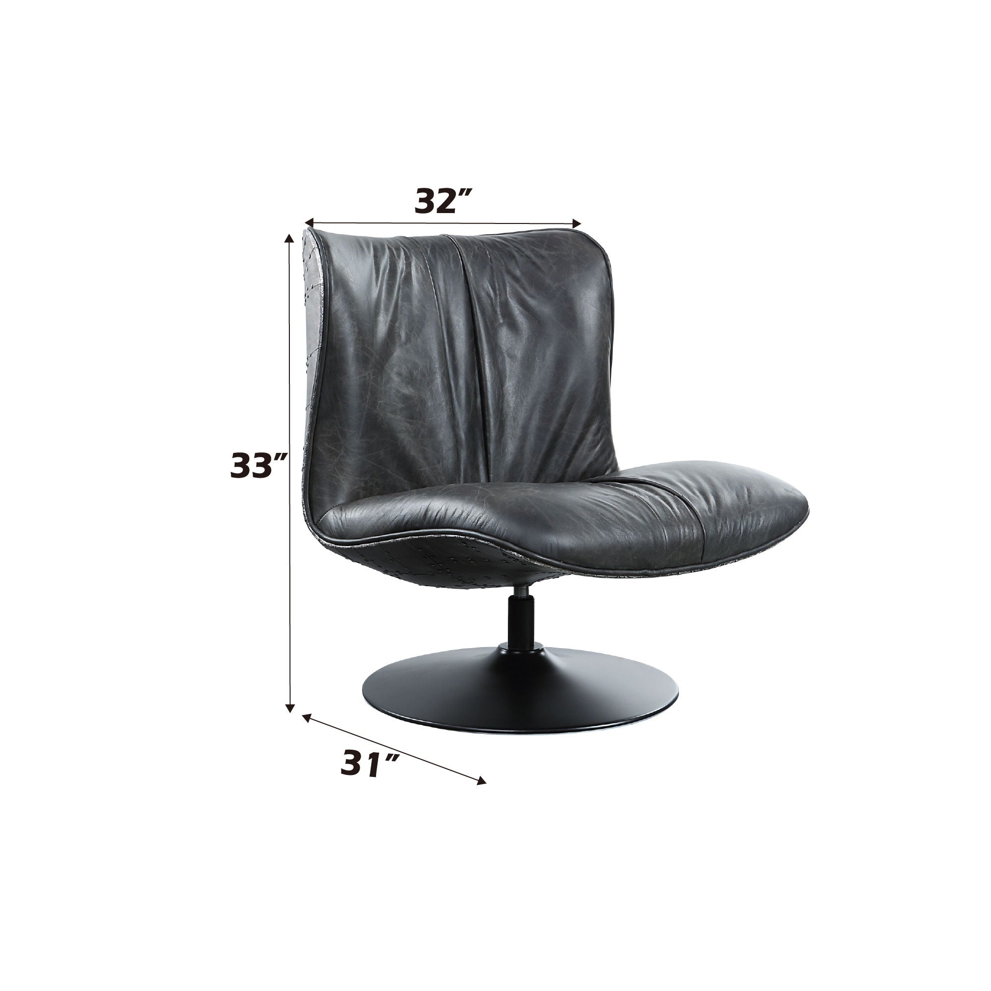 Piotr - Top Grain Leather Accent Chair With Swivel - Black