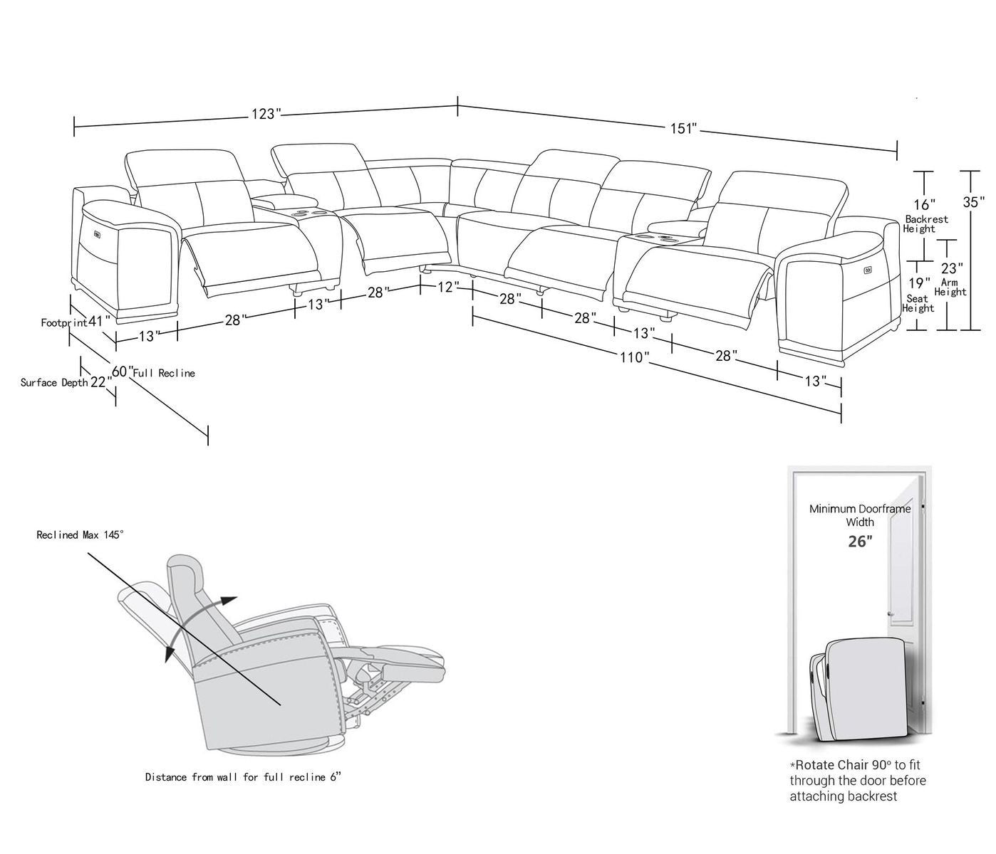 Power Reclining Italian Leather U Shaped Eight Piece Corner Sectional With Console - Camel