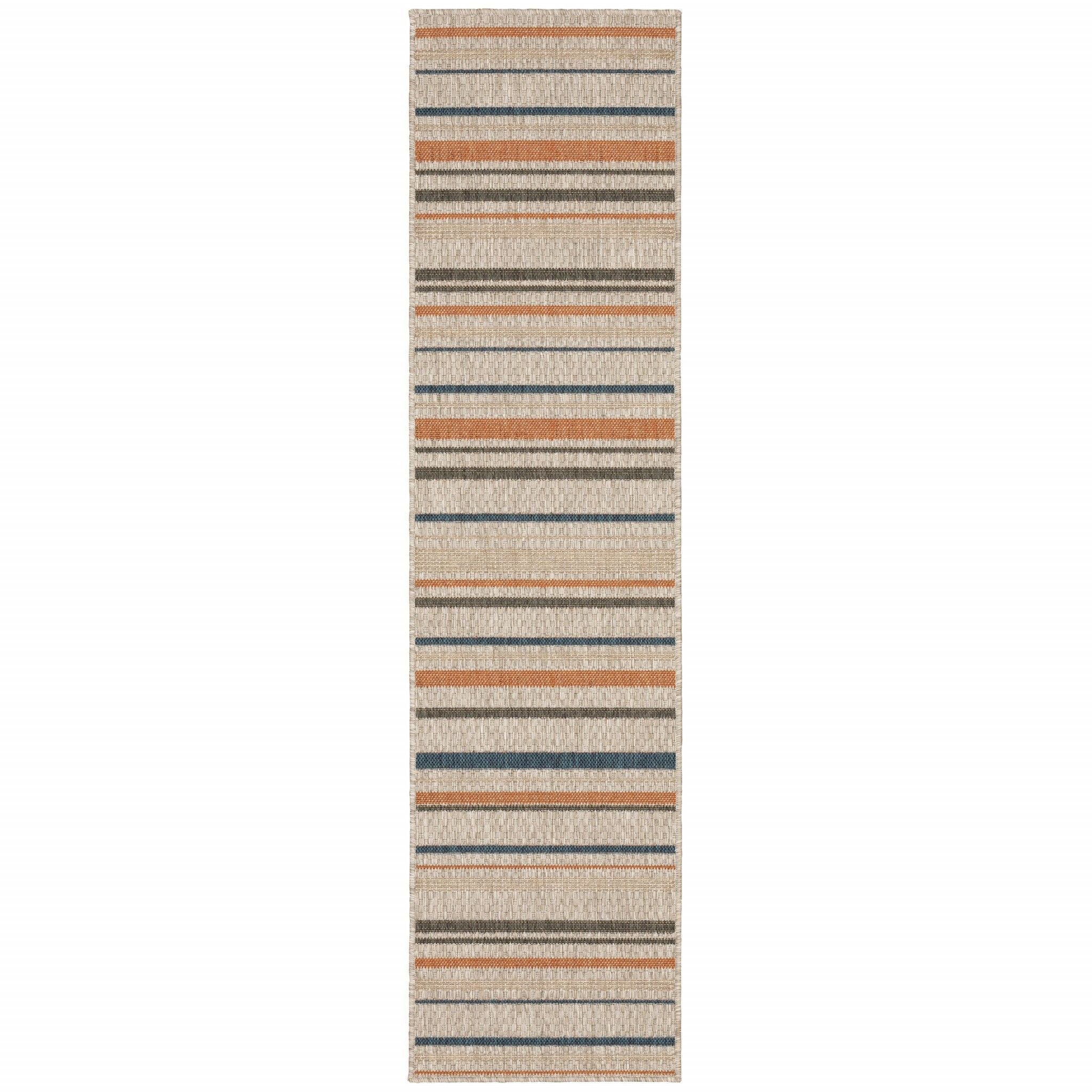 2' X 8' Striped Indoor / Outdoor Area Rug - Blue / Gray