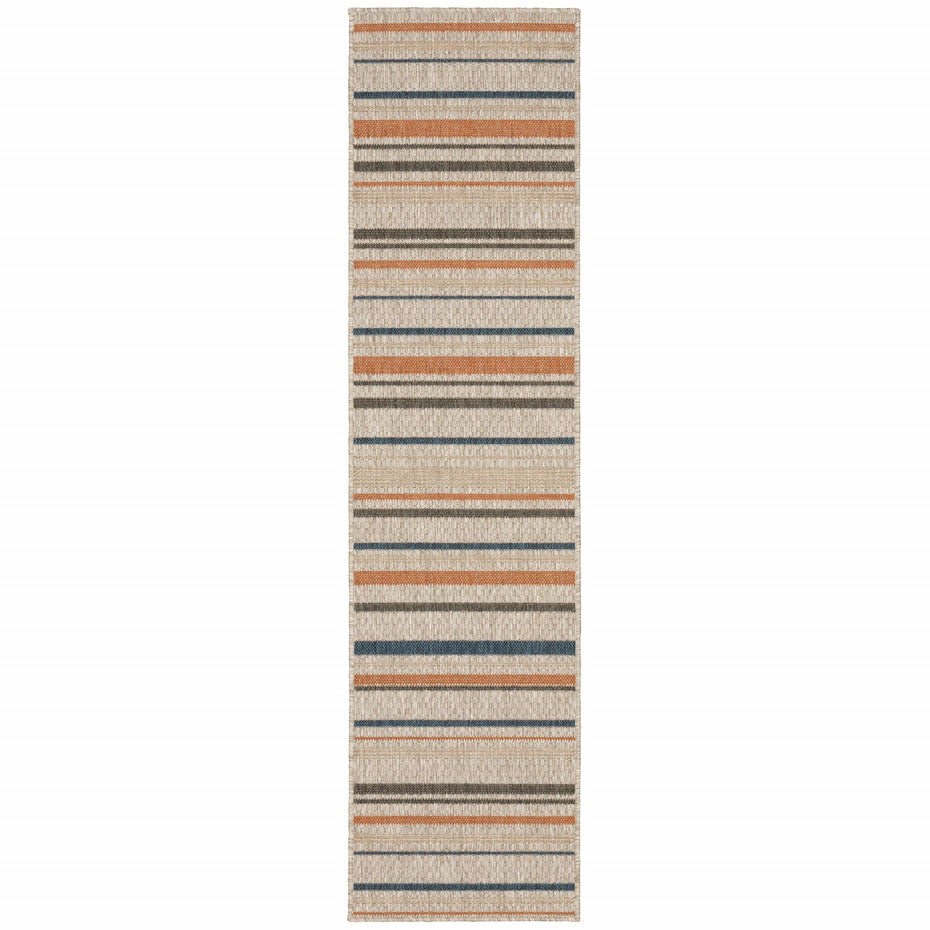 2' X 8' Striped Indoor / Outdoor Area Rug - Blue / Gray