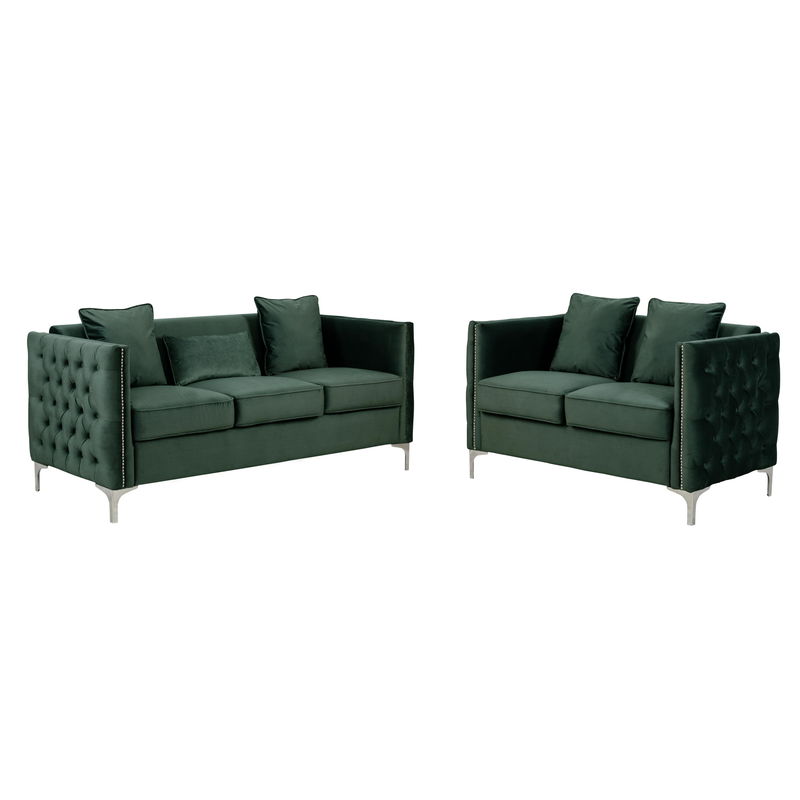 Bayberry - Velvet Sofa Loveseat Living Room Set - Green