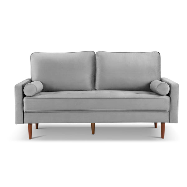 Velvet Sofa And Toss Pillows With Dark Brown Legs - Gray