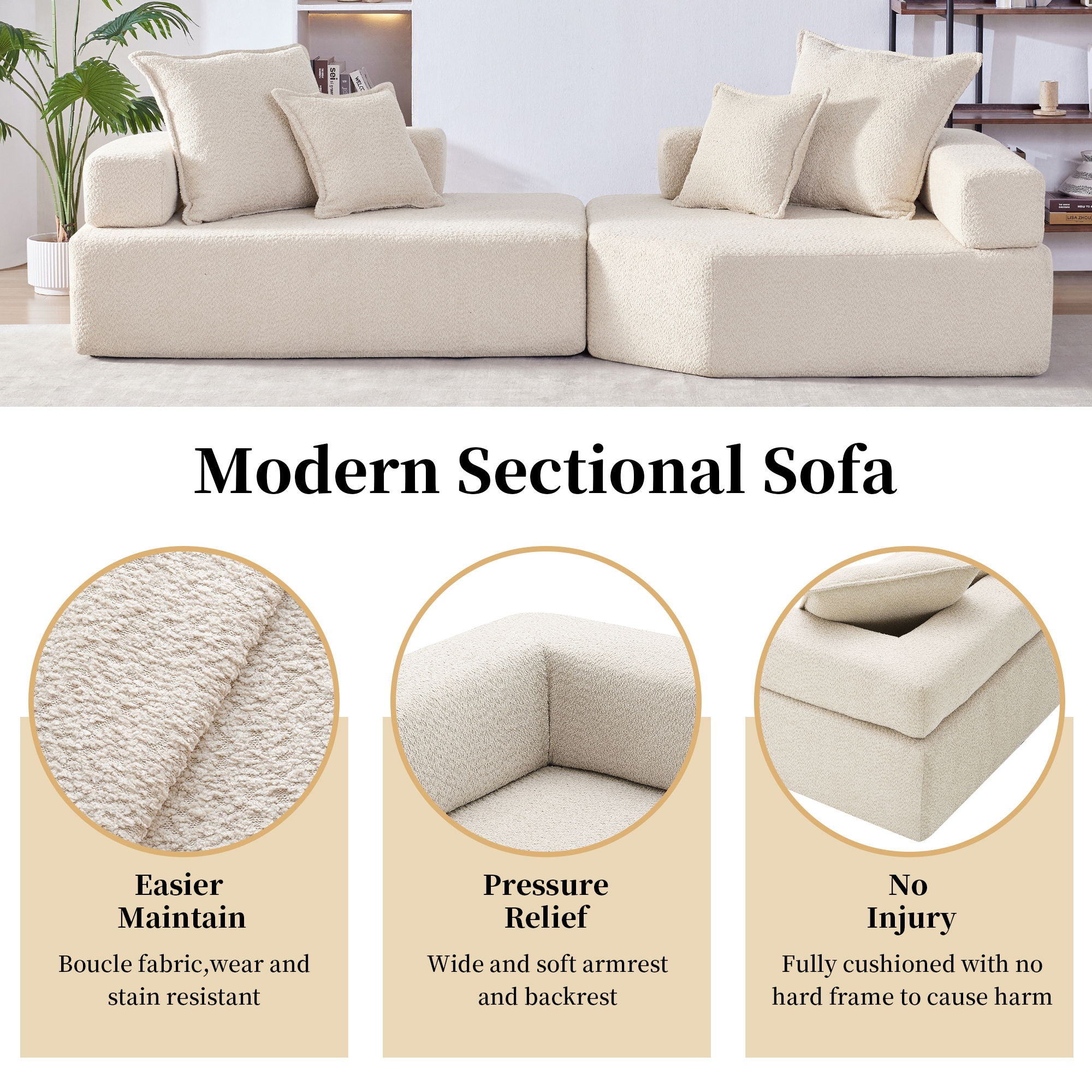 Oversized Modular Sectional Sofa, Luxury Boucle Floor Couch Set, Convertible Sleeper Couch, Spacious Foam-Filled Sofa Bed For Living Room