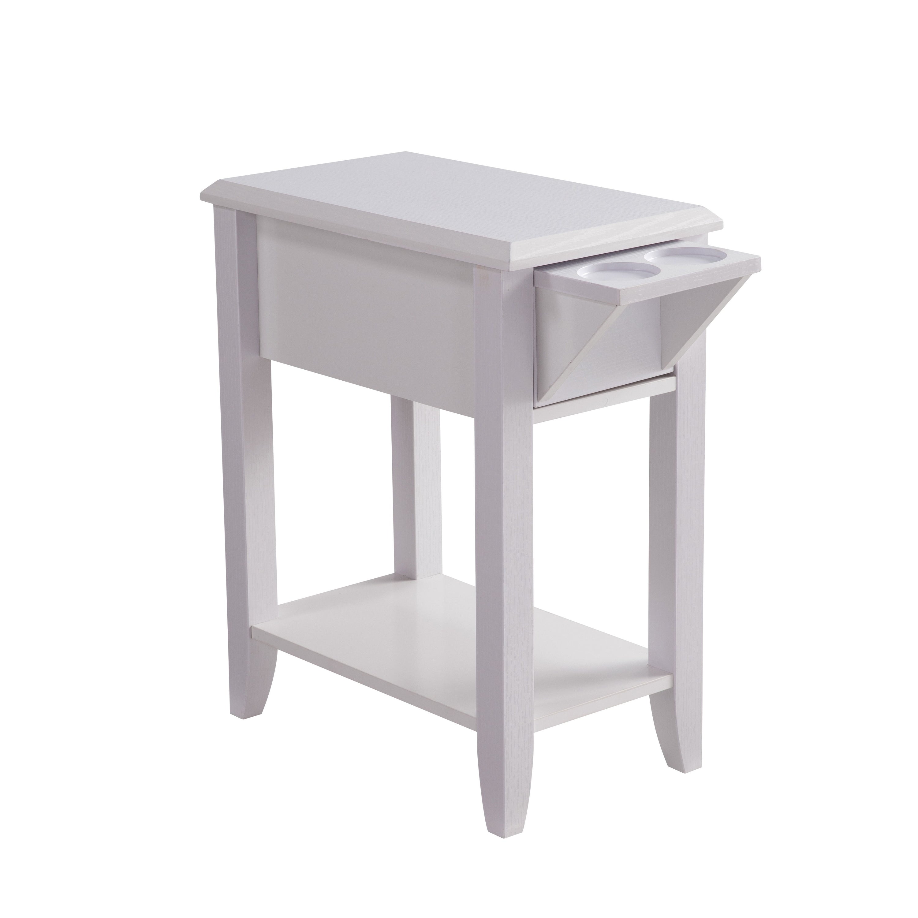 Modern Chairside Table With Two Cup Holders, Display Accent Table - White