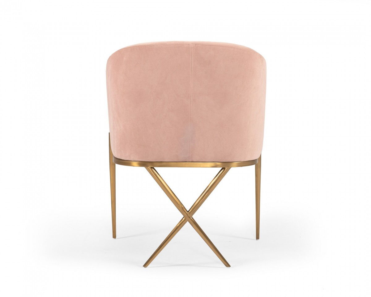 Velvet And Gold Solid Color Arm Chair - Pink