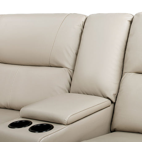 Malibu - Modern Power Motion 3 Piece Reclining Loveseat Sofa With Cup Holders - Cream Taupe Beige - view 6