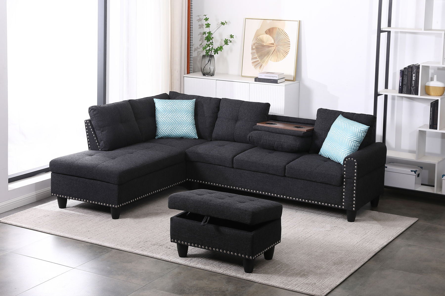 Alger - 98" Wide Left Hand Facing Sofa & Chaise With Ottoman