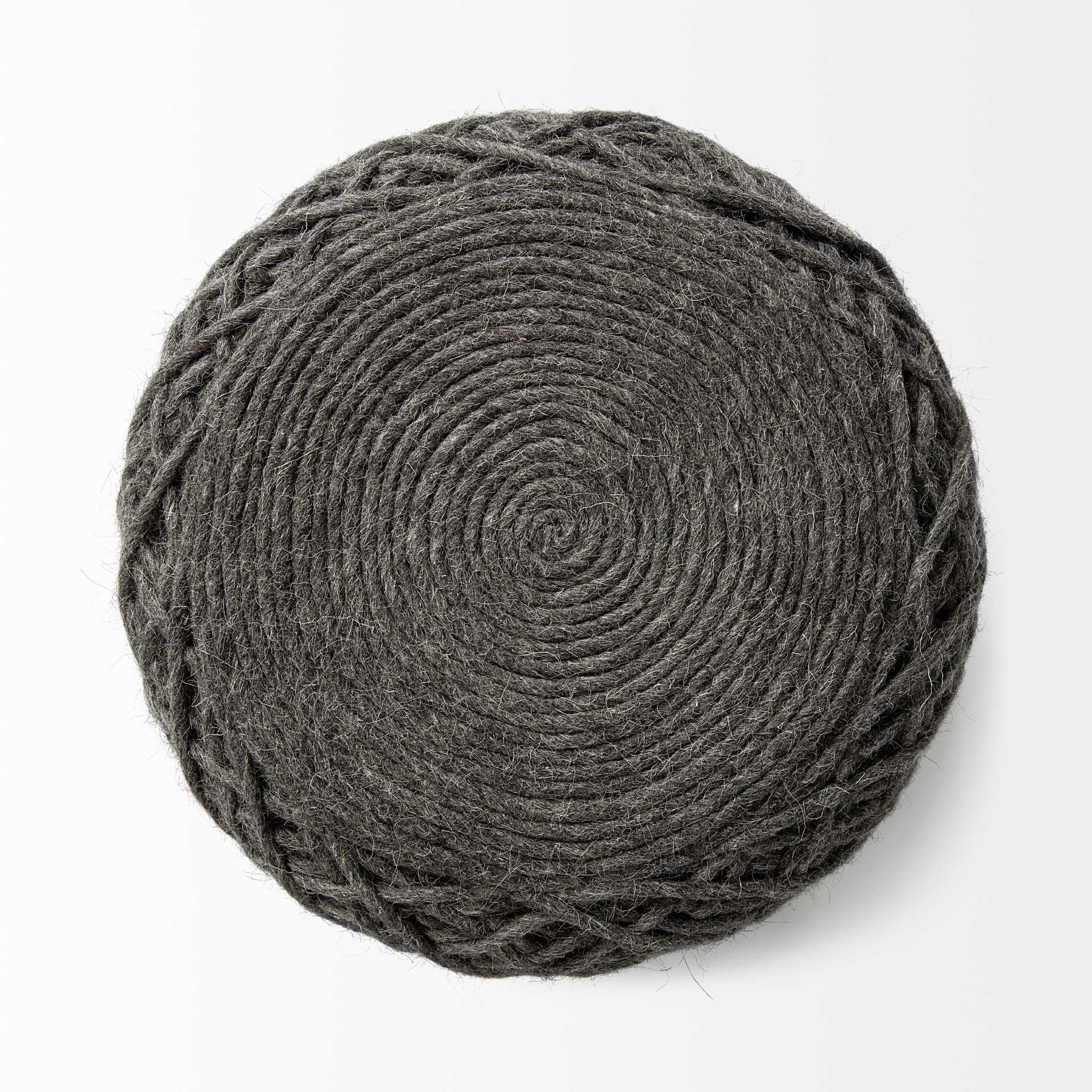 Wool Cylindrical Pouf With Diamond Pattern - Dark Gray