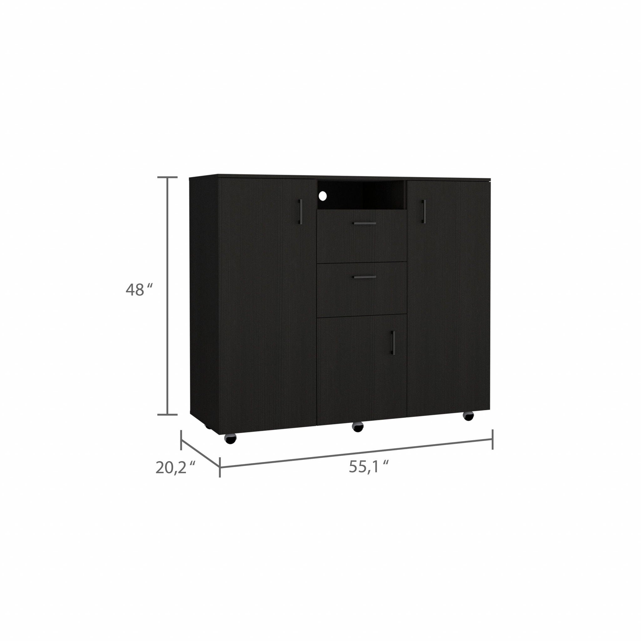 Three Door Closet With Two Drawers - Black