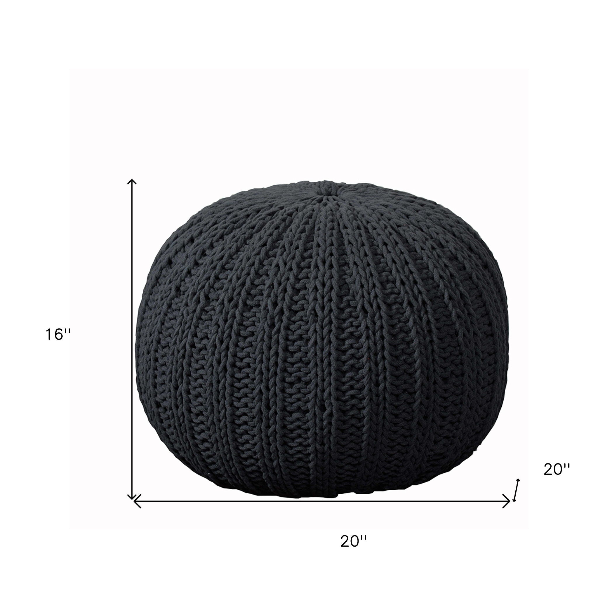 Round Cotton Ottoman - Black