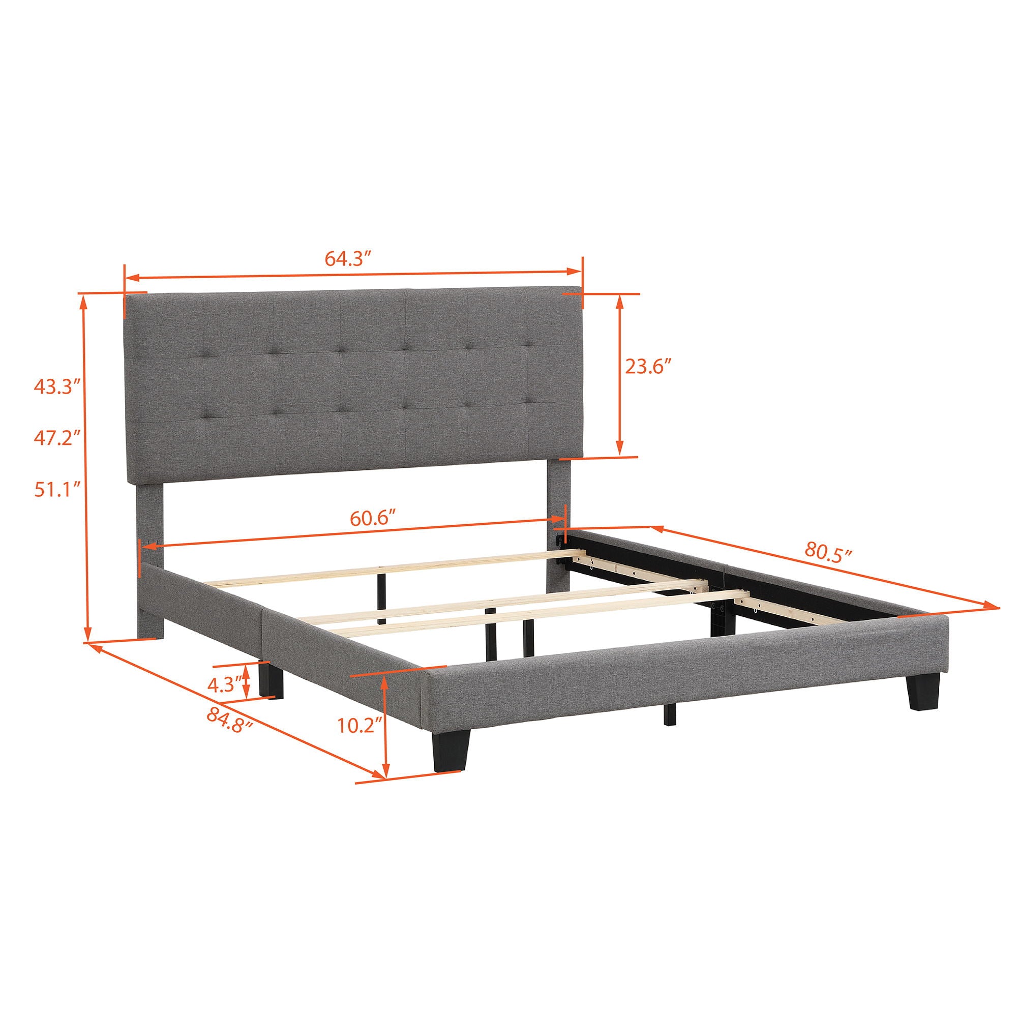 Upholstered Platform Bed With Tufted Headboard, No Box Spring Needed