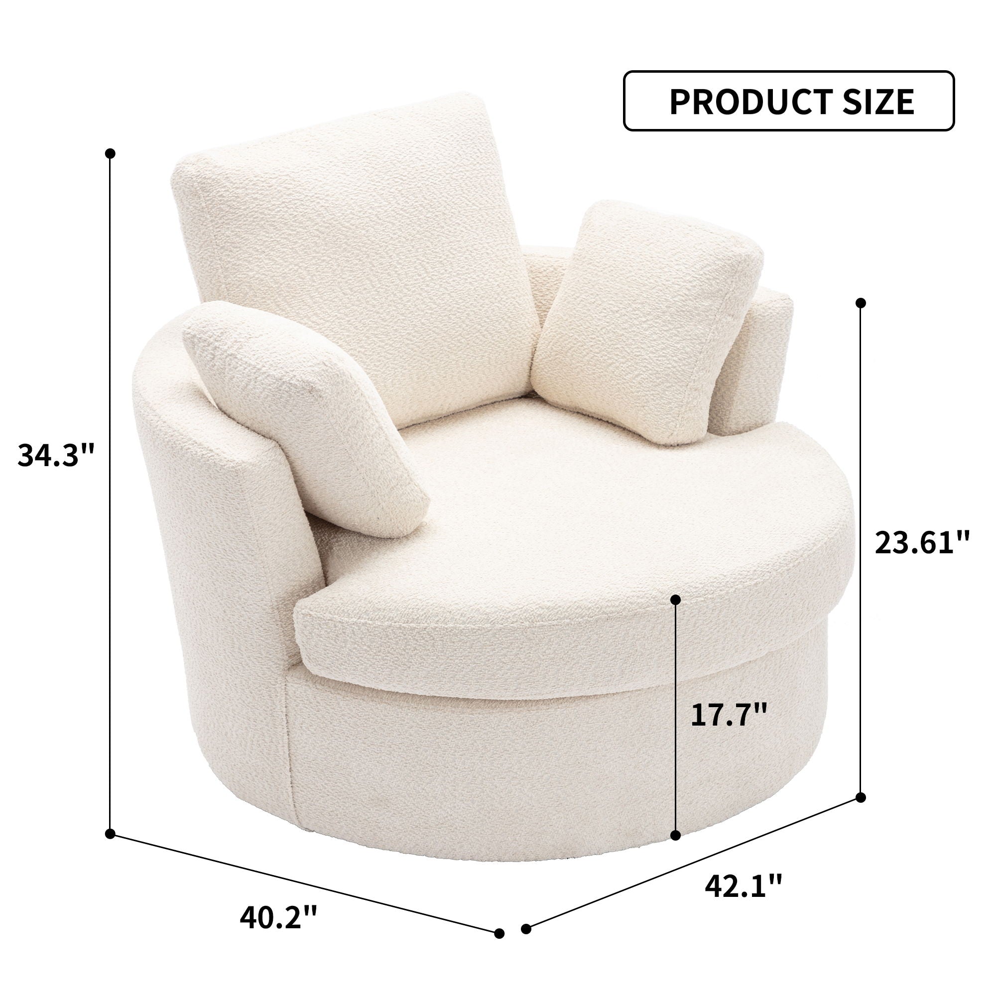 Oversize Round Swivel Chair Cozy Club 360 Degrees Swivel Sofa With 3 Pillows Fabric For Living Room Lounge Hotel - Beige