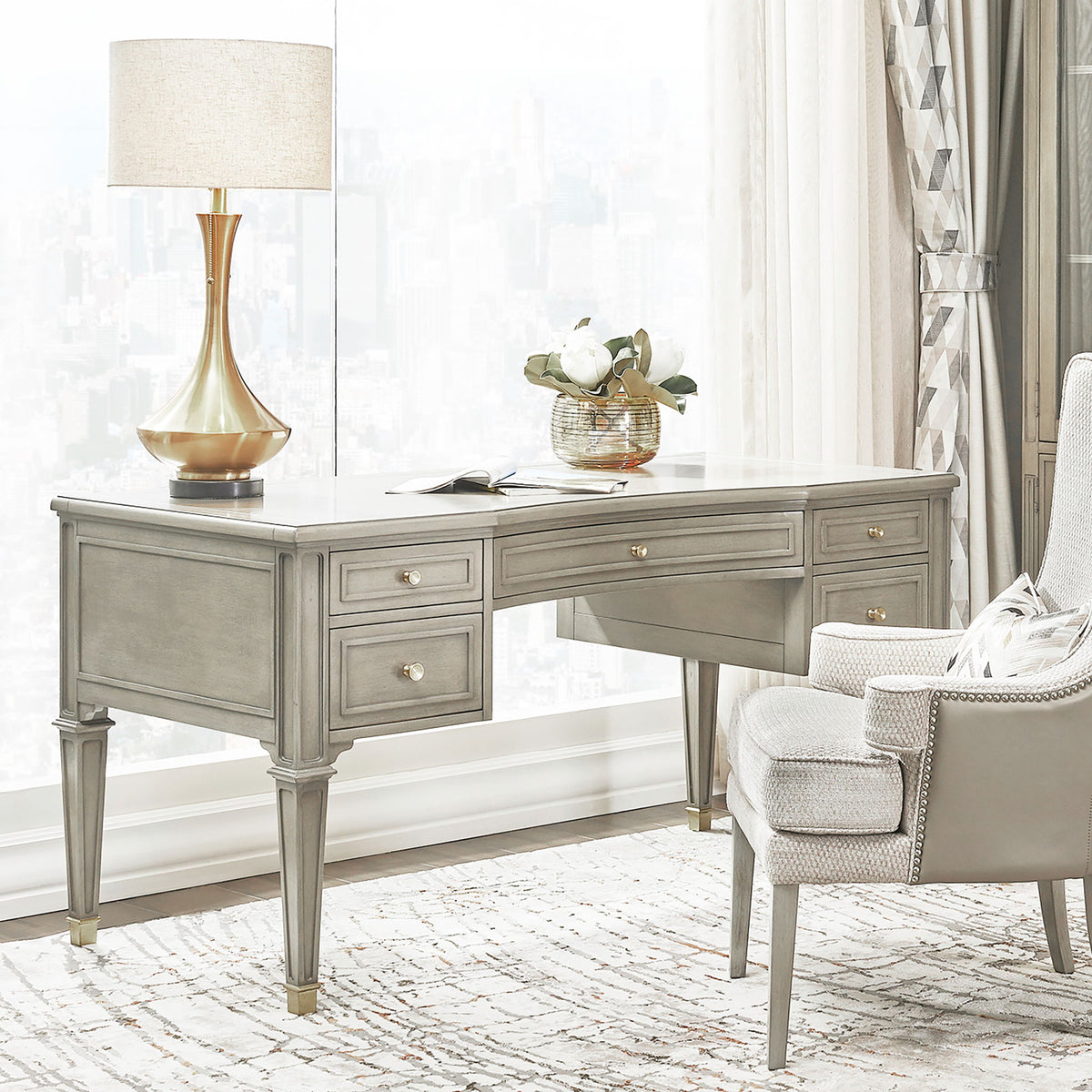 Dauphin - 5 Drawer Executive Desk by Jennifer Taylor Home | Bel Furniture