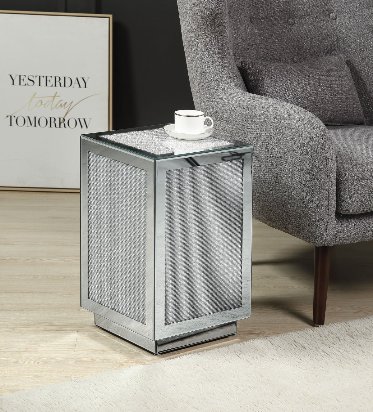 Noralie - Mirrored Faux Dimaonds Accent Table - Silver by Urban Nest | Bel Furniture