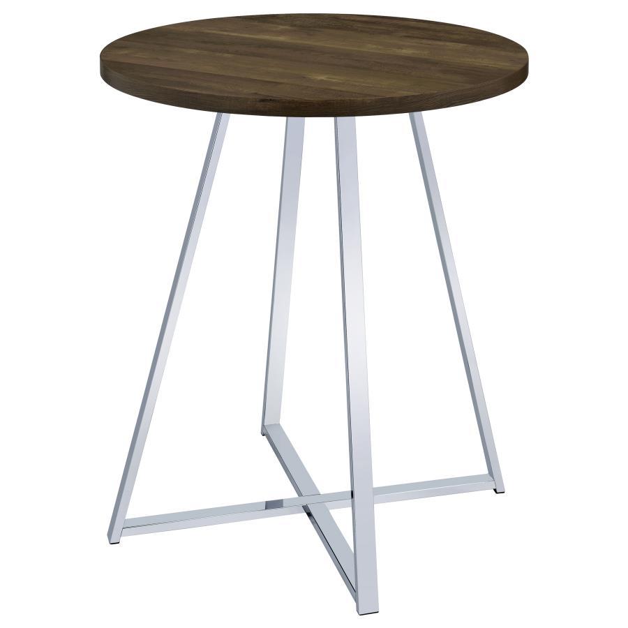 Burkhart - Round Pub Height Bistro Bar Table - Brown Oak by CoasterEveryday | Bel Furniture