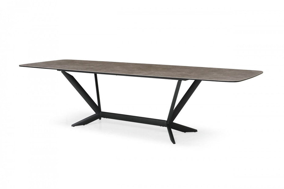 Rectangular Ceramic And Metal Dining Table - Gray / Black