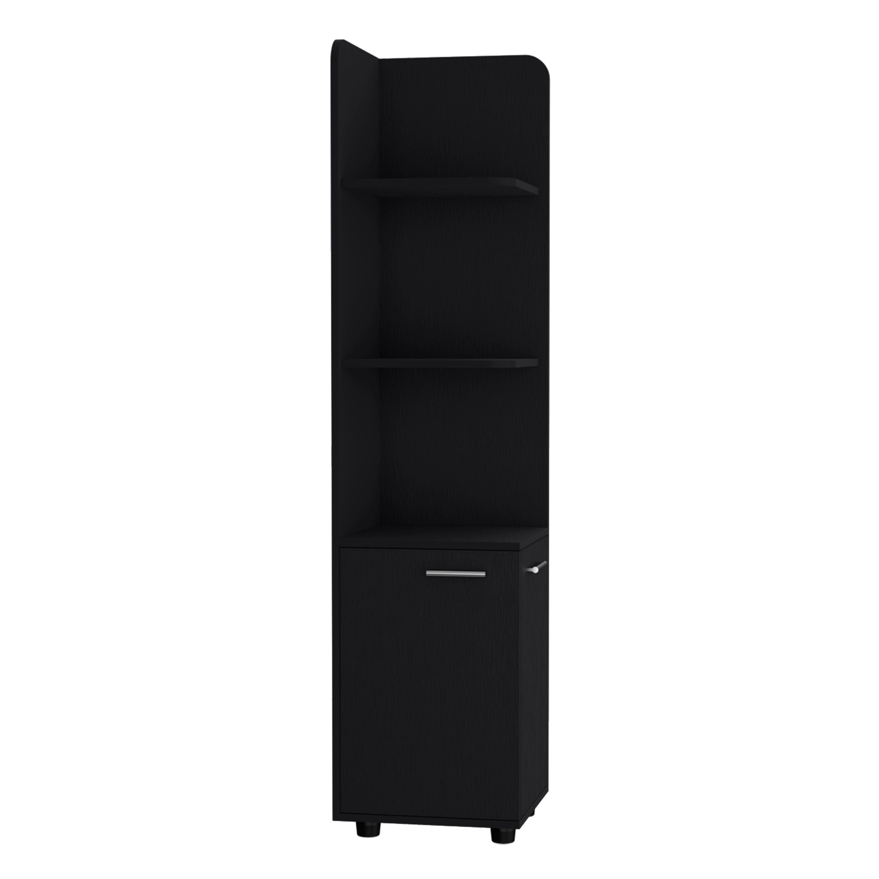 Corner Cabinet Tall With 3 Tier Shelf And 2 Door - Black