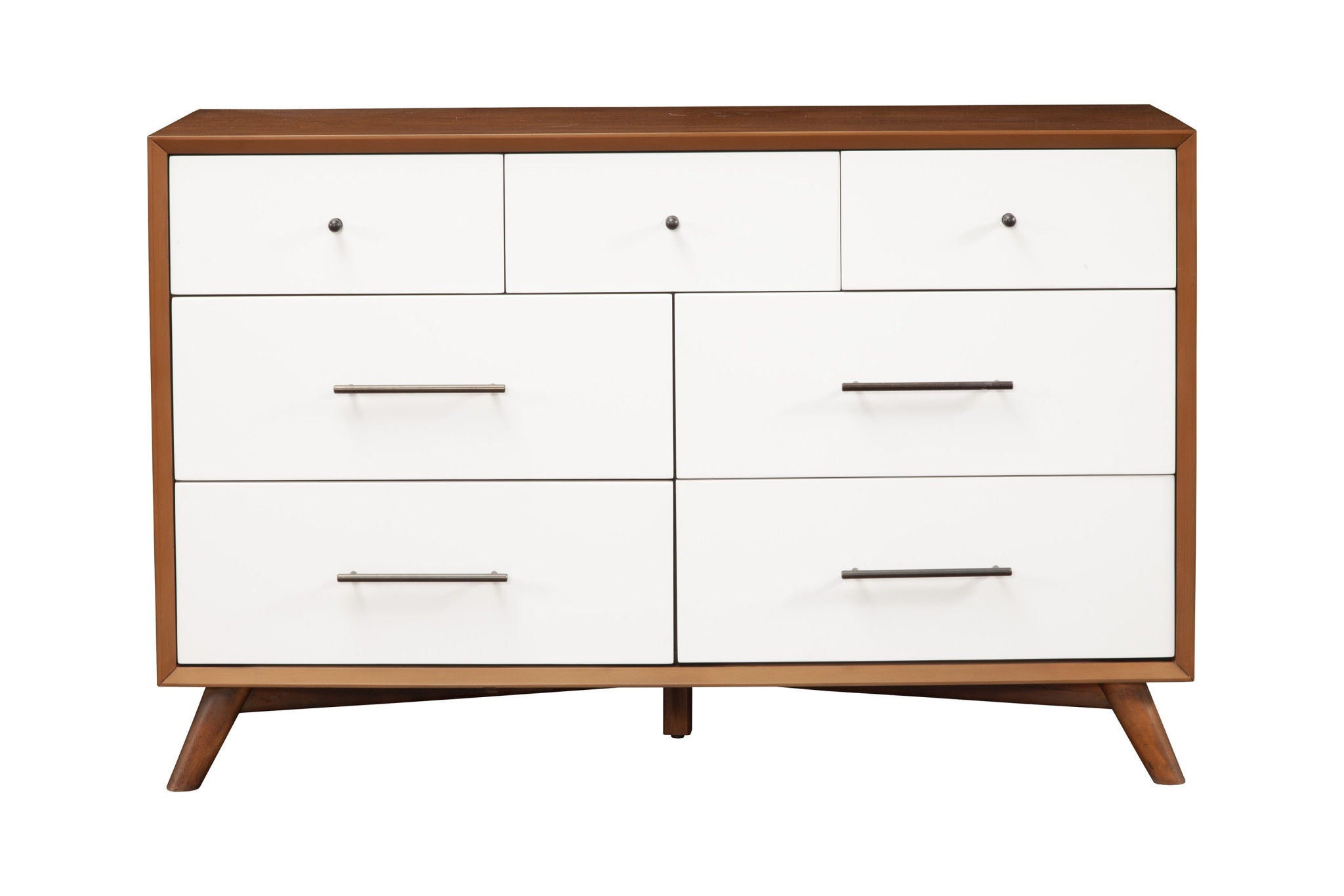 Solid Wood 7 Drawer Double Dresser - Brown / White