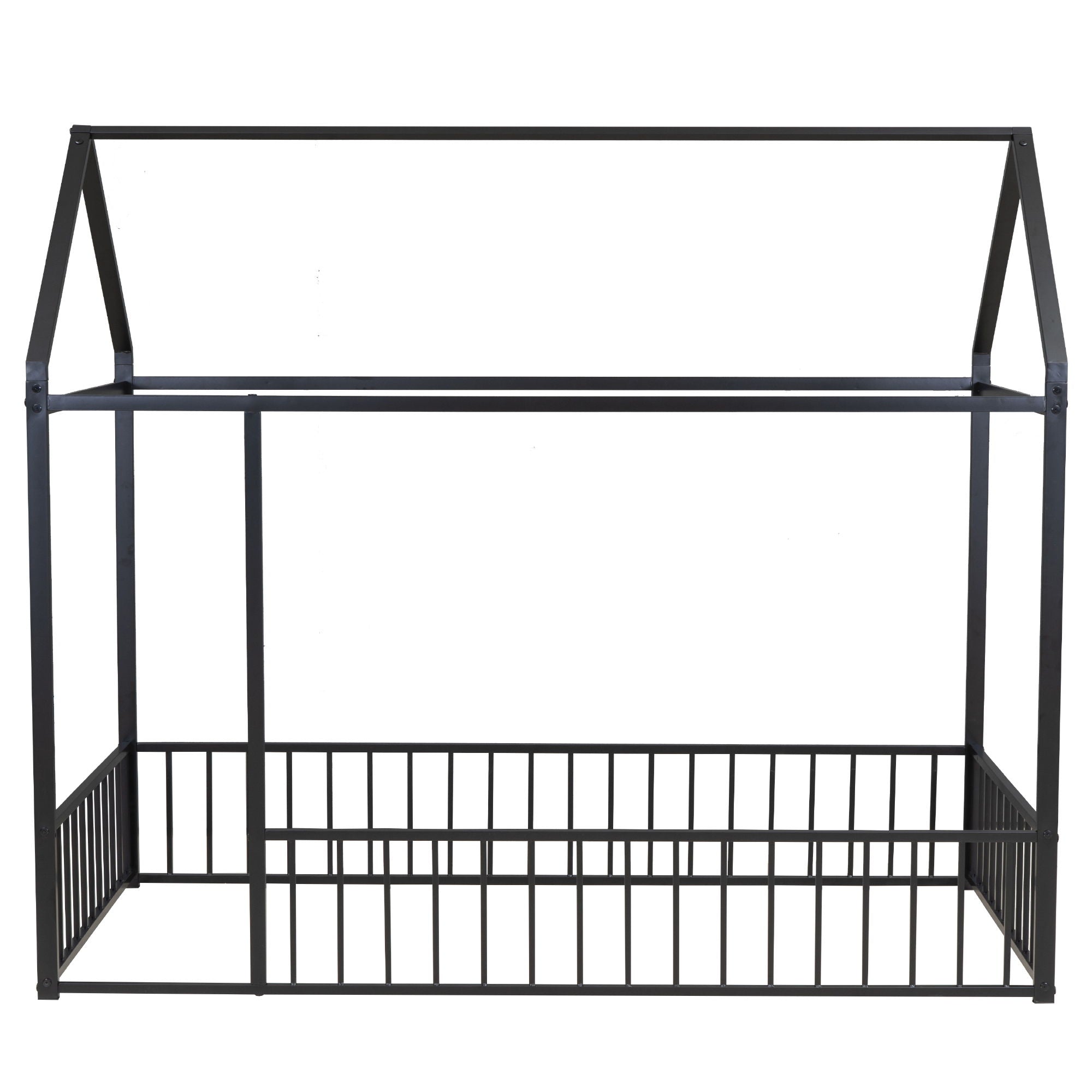 Twin Size Metal Bed House Bed Frame With Fence, For Kids, Teens, Girls, Boys