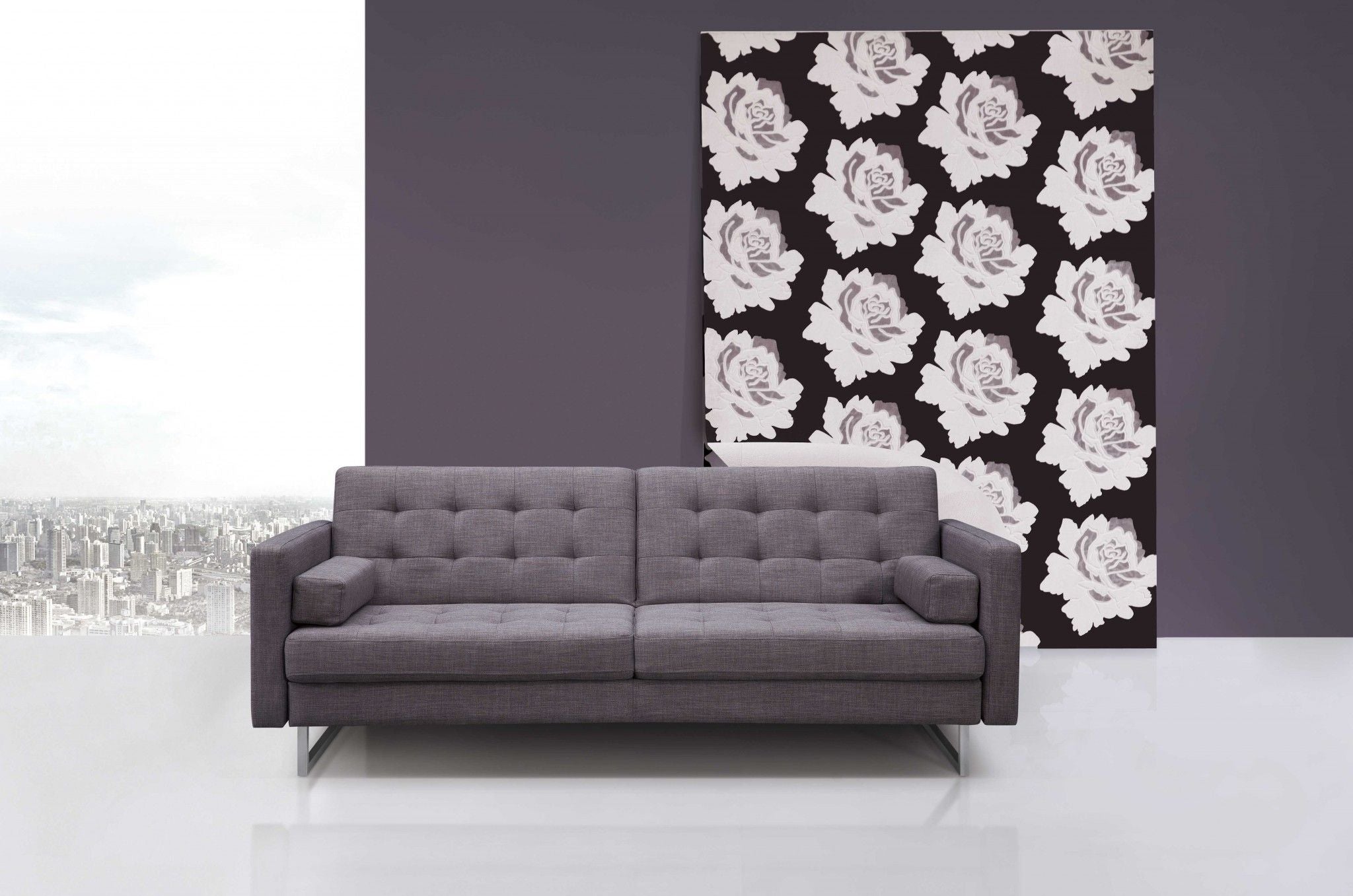 Fabric Sofa With Silver Legs - Gray