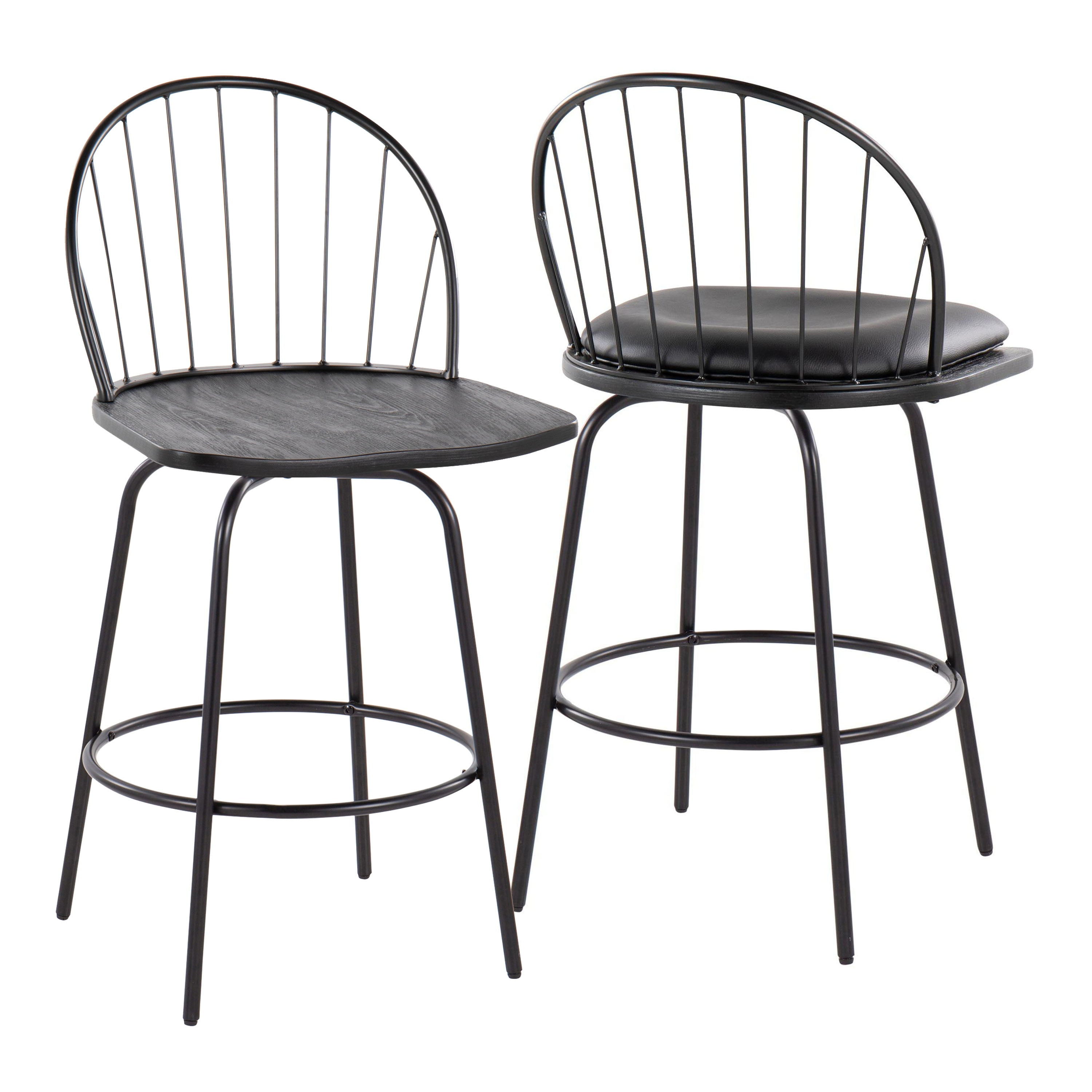 Riley - Claire Farmhouse Fixed Height Counter Stool With Swivel With Round Footrest (Set of 2)