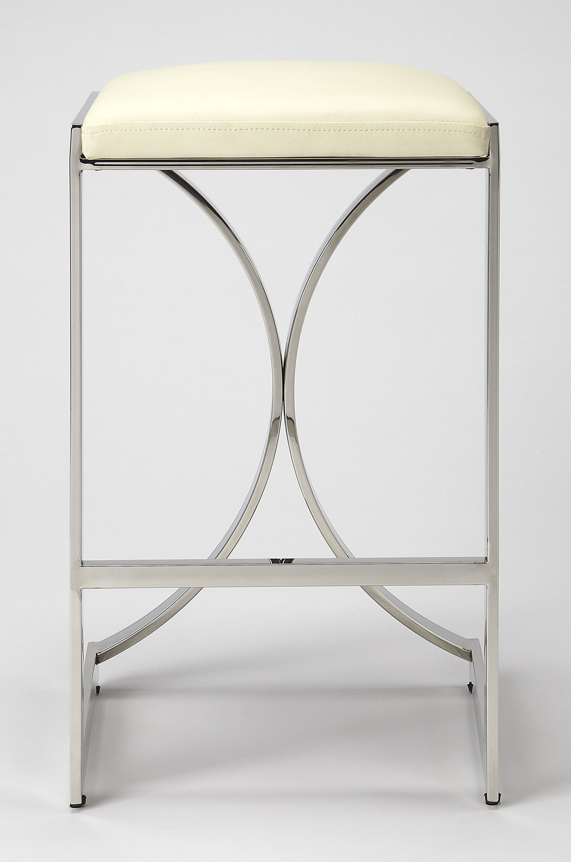 Backless Counter Height Bar Chair - Off White / Silver