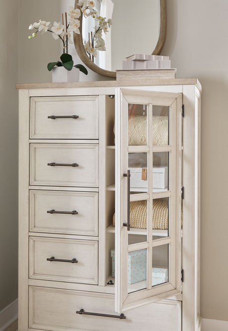Shaybrock - Antique White / Brown - Door Chest by Benchcraft® | Bel Furniture