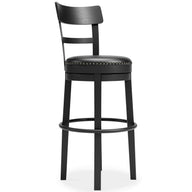 Valebeck - Tall Upholstered Swivel Barstool Black by Signature Design by Ashley® | Bel Furniture