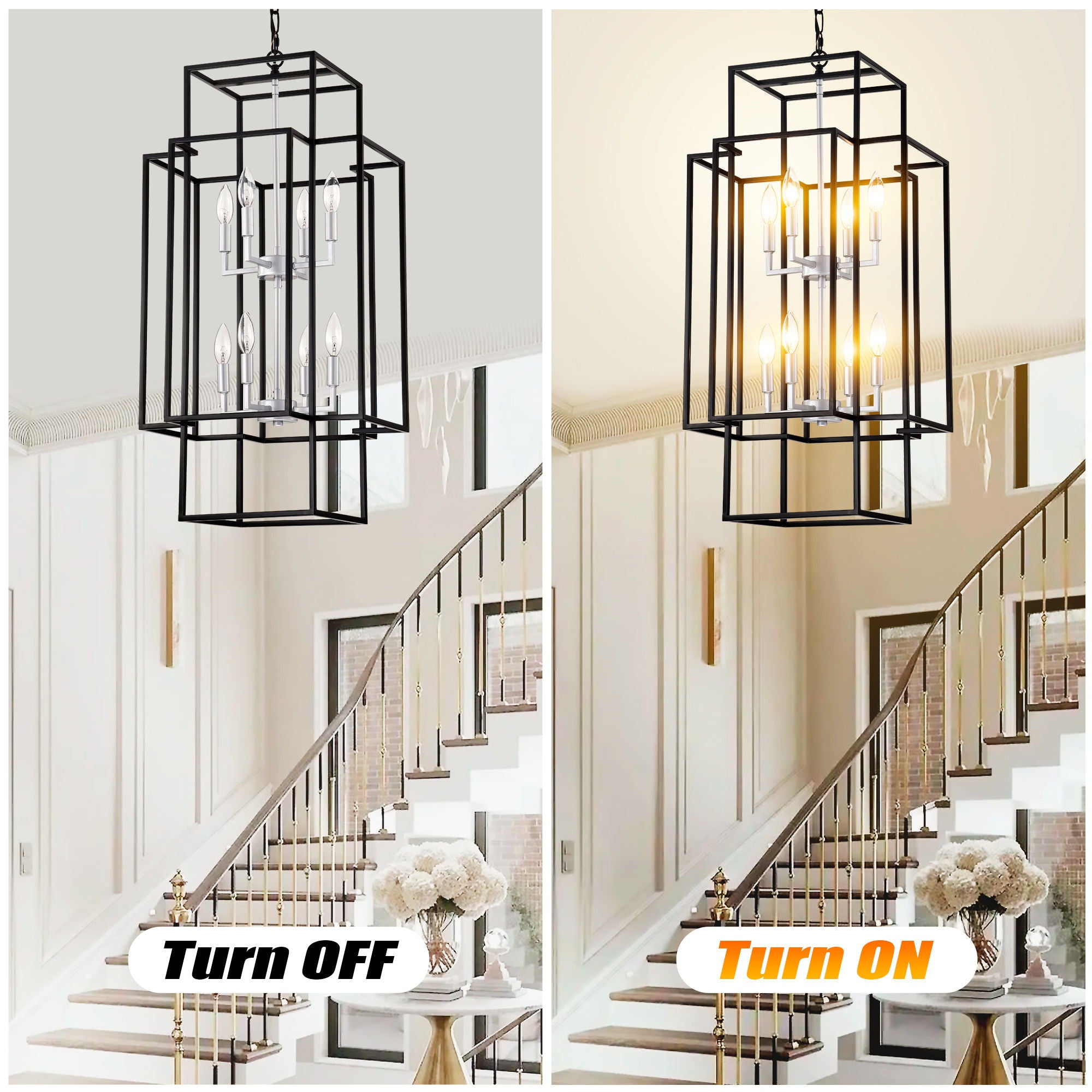 8 Light Lantern Chandelier Lighting, Entryway Chandeliers For High Ceilings, Chandeliers For Dining Room, Foyer, Entry, Staircase, Hallway, Height Adjustable (E12 Bulbs Not Included)