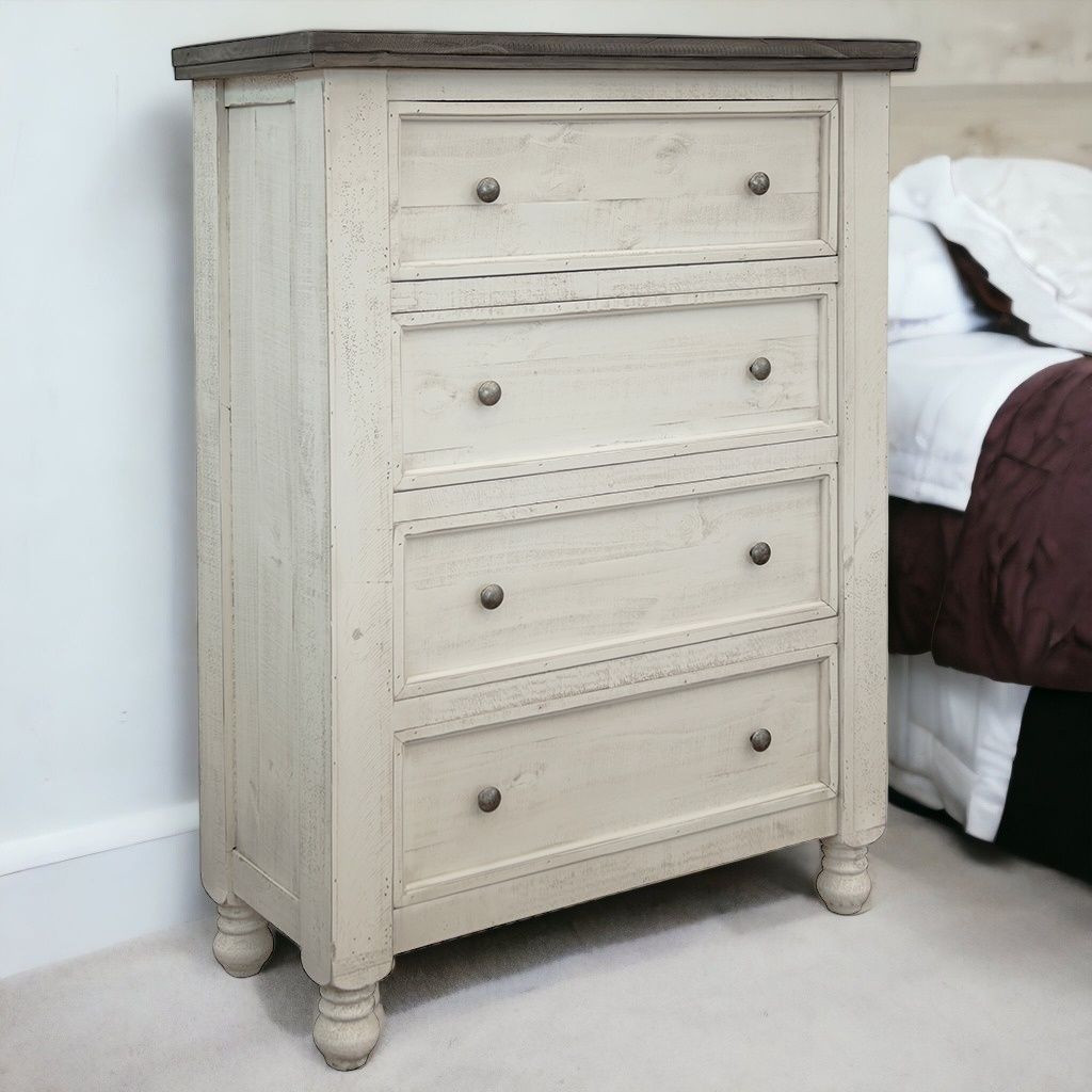 Solid Wood Four Drawer Chest - Gray / Ivory