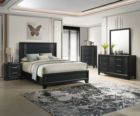 Charlie - Bedroom Set Black 5 Pc. Bed, Dresser, Mirror, Chest, Nightstand Full by Crown Mark | Bel Furniture