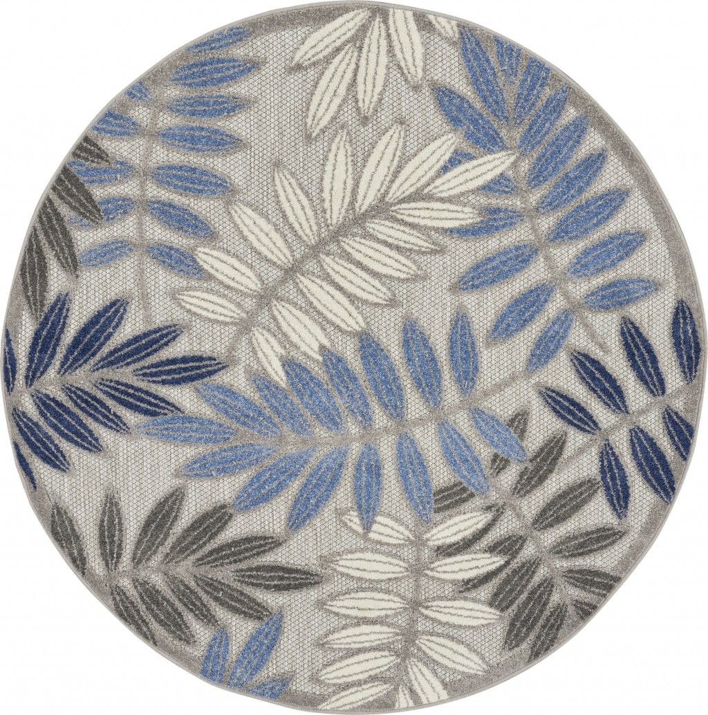 4' Round Round Floral Indoor & Outdoor Area Rug - Blue / Gray