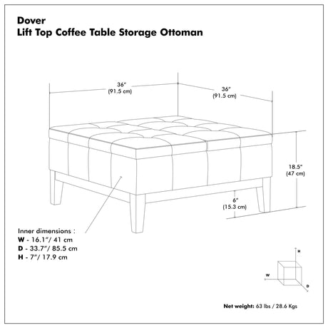 Dover - Multifunctional Lift Top Coffee Table Storage Ottoman - view 16