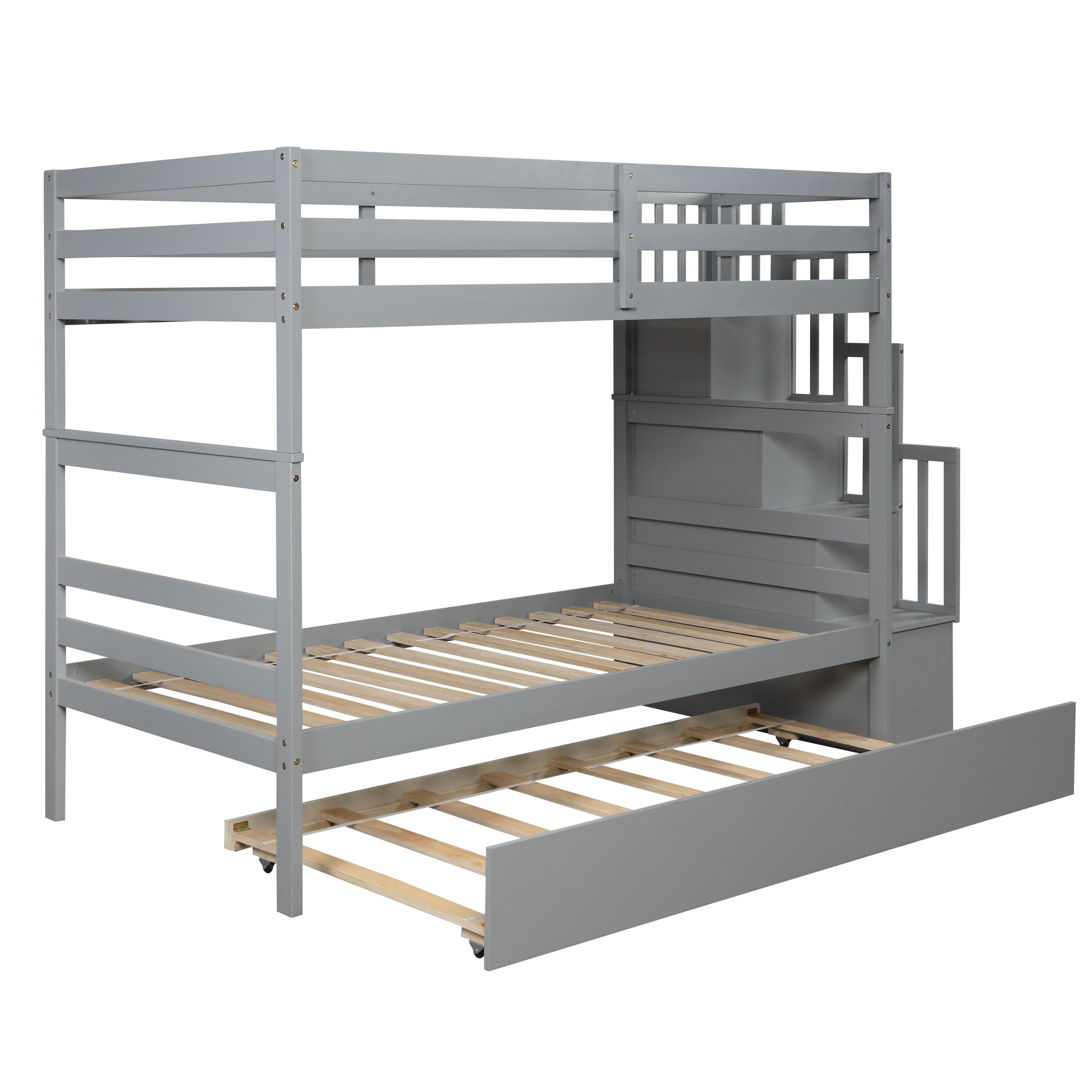 Twin Over Twin Bunk Beds With Twin Trundle And Stairway Storage Function