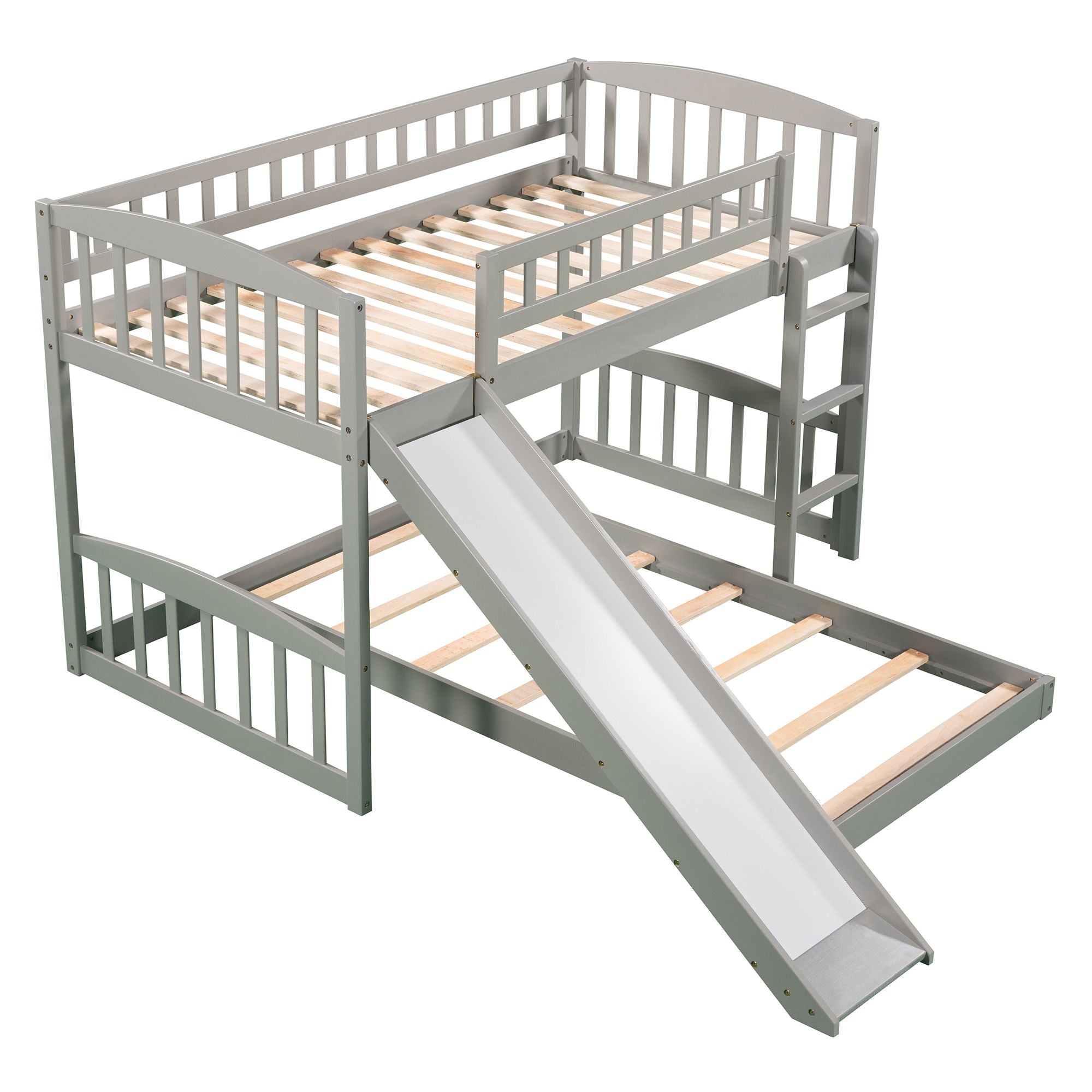 77.4" Twin Over Twin Bunk Bed With Slide And Ladder - Gray